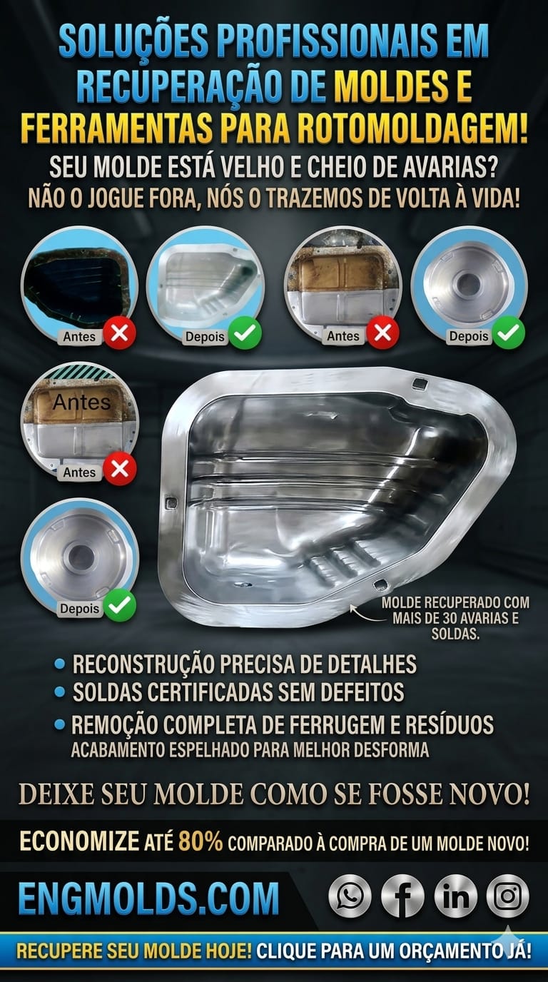 Molde de alumínio com trinca antes e depois da recuperação Engmolds